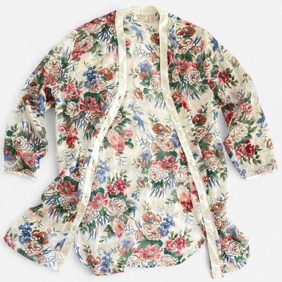 Victoria's Secret Vintage 90s Long Sleeve Dark Floral Opaque Kimono Robe Small - Picture 1 of 7